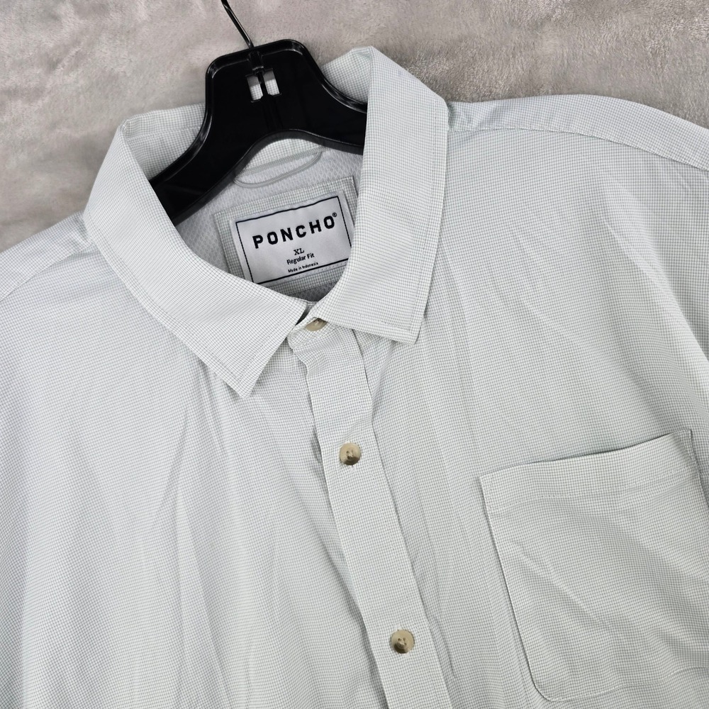 Poncho Ultra-lite Fishing Shirt Mens XL Green Grid Short Sleeve Button Down